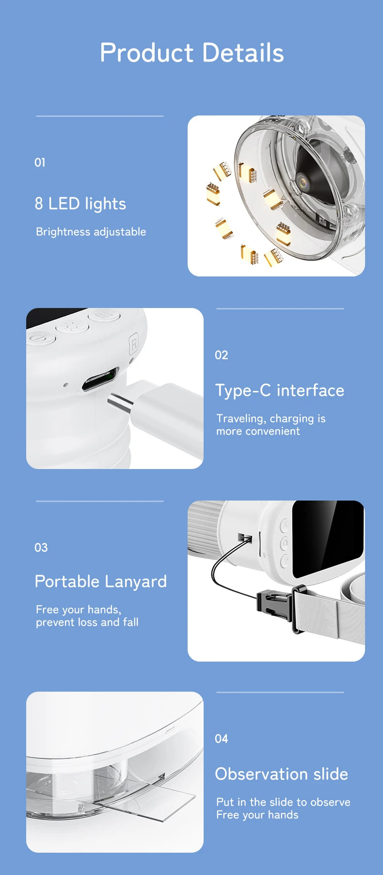 Επαναφορτιζόμενο μίνι ψηφιακό μικροσκόπιο τσέπης με οθόνη 2,0" - 1000X