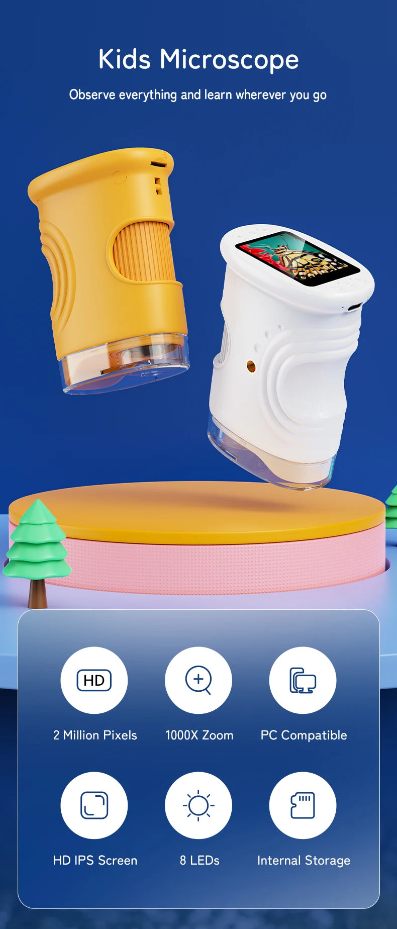 Επαναφορτιζόμενο μίνι ψηφιακό μικροσκόπιο τσέπης με οθόνη 2,0" - 1000X