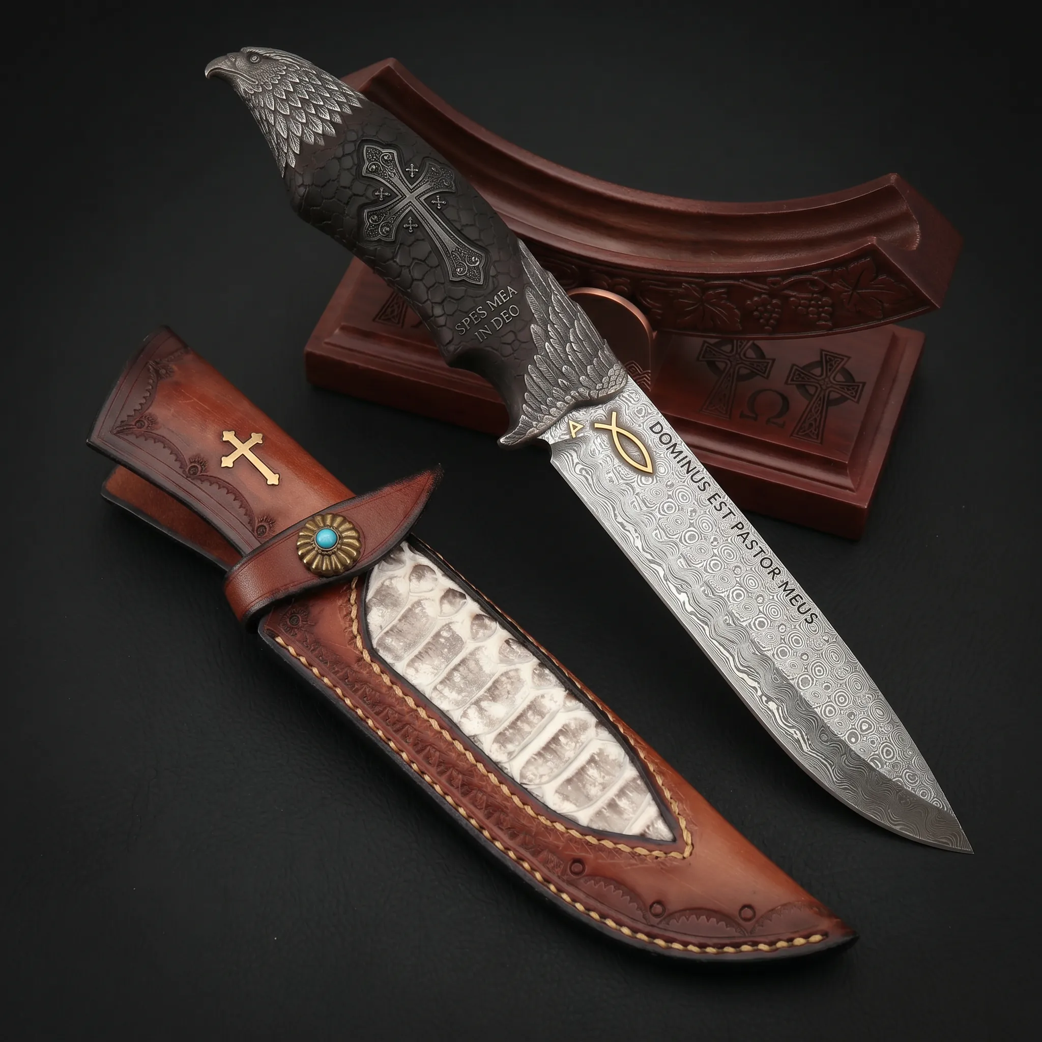 Μαχαίρι Silver Eagle Damascus από ατσάλι με σταθερή λεπίδα