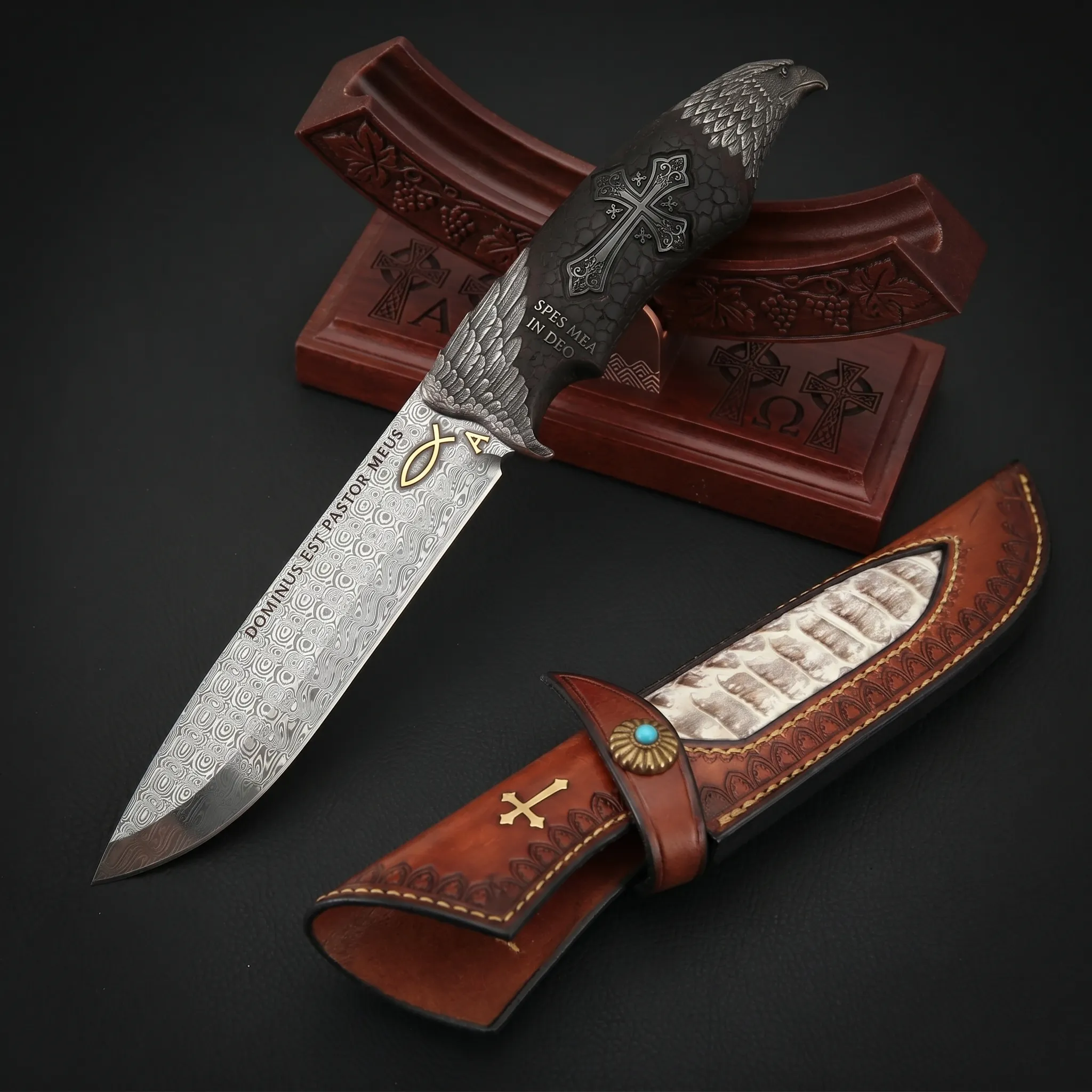 Μαχαίρι Silver Eagle Damascus από ατσάλι με σταθερή λεπίδα