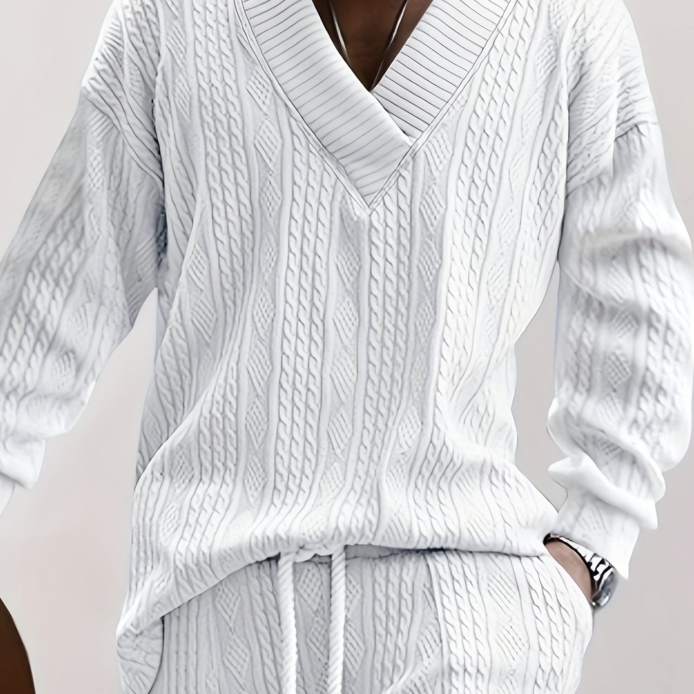 Πουλόβερ με πλεκτό καλώδιο από βαμβάκι, άνετο ζεστό ελαφρώς τεντωμένο πουλόβερ V για άνδρες, φθινόπωρο χειμώνα