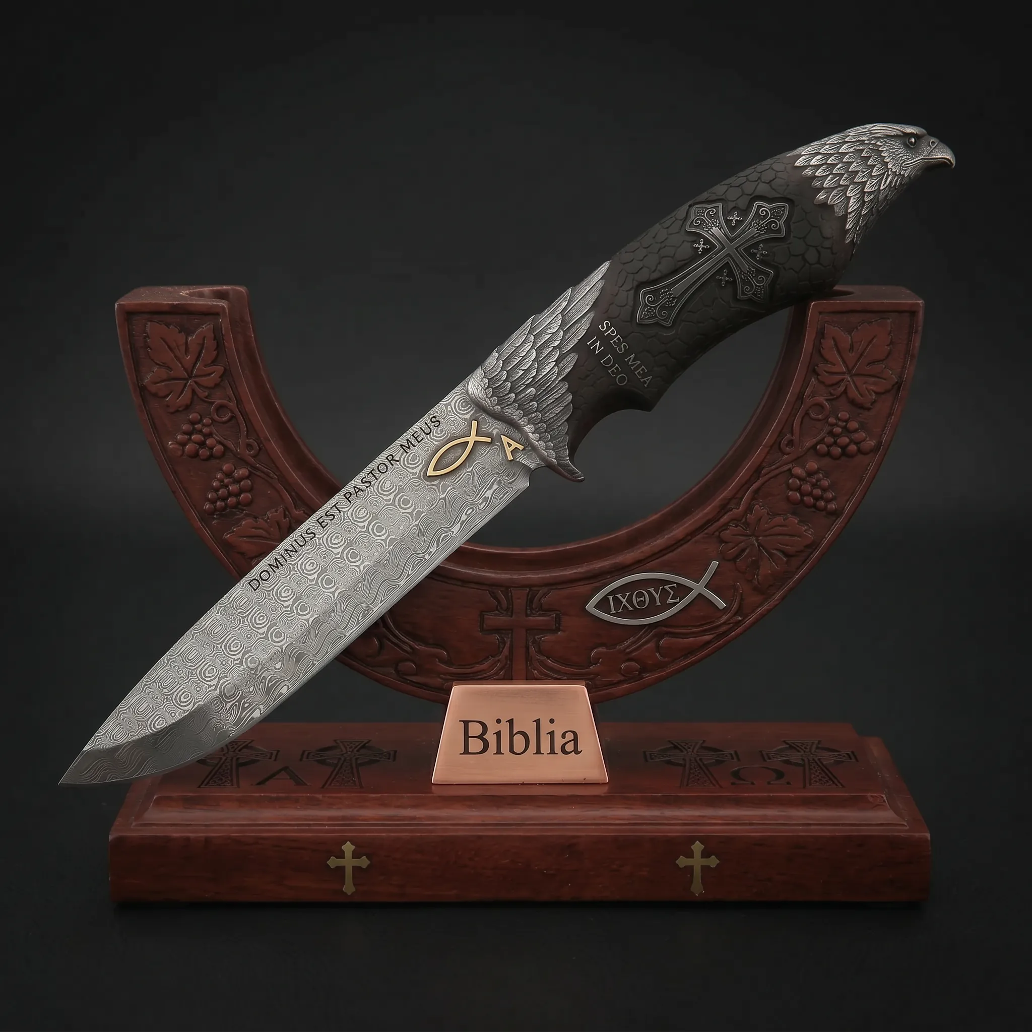 Μαχαίρι Silver Eagle Damascus από ατσάλι με σταθερή λεπίδα