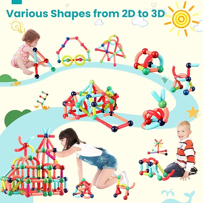 🔥Σετ μαγνητικών μπάλες και ράβδοι με εκπαιδευτικά μαγνητικά τουβλάκια