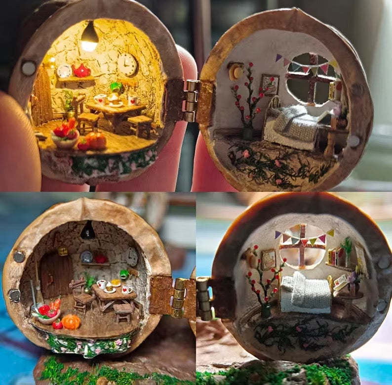 🌟ΝΕΟ🌟ΚΑΥΤΕΣ ΠΡΟΣΦΟΡΕΣ🏠Χειροποίητο Κουκλόσπιτο από Κέλυφος Καρυδιάς--μικρή βιβλιοθήκη, μικροσκοπικός Κόσμος μέσα σε καρύδια