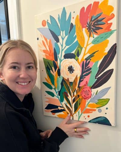 Beautiful garden scene paint by numbers kit completed by hobbyist