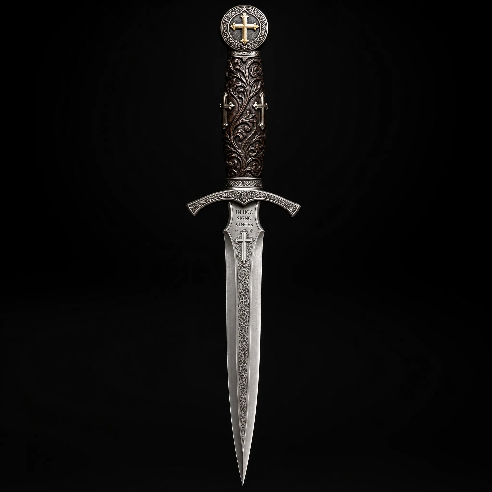 ⚔️ Μεσαιωνικό μαχαίρι στιλέτο σταυροφόρων με χαραγμένη λεπίδα από ανοξείδωτο ατσάλι και λαβή με έμβλημα σταυρού – Κομμάτι συλλογής γοτθικού ιππότη
