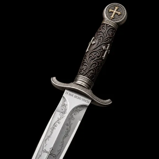 ⚔️ Μεσαιωνικό μαχαίρι στιλέτο σταυροφόρων με χαραγμένη λεπίδα από ανοξείδωτο ατσάλι και λαβή με έμβλημα σταυρού – Κομμάτι συλλογής γοτθικού ιππότη