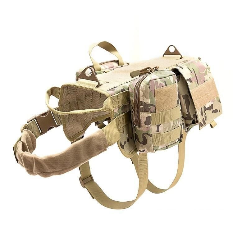 Outdoor Dog Harness Adjustable Military K9 Harness Vest with 3 Detachable Pouches