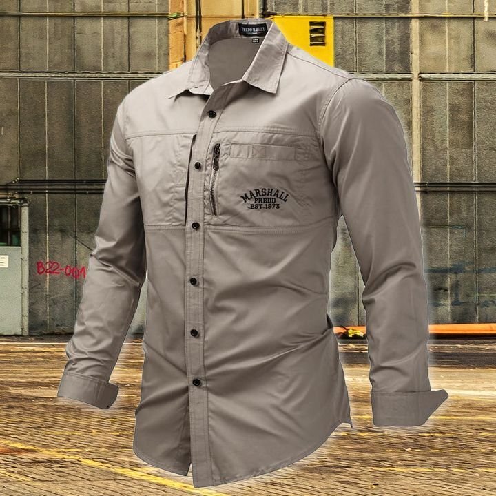 Long Sleeve Lapel Zipper Cotton Military Outdoor Casual Men Shirt