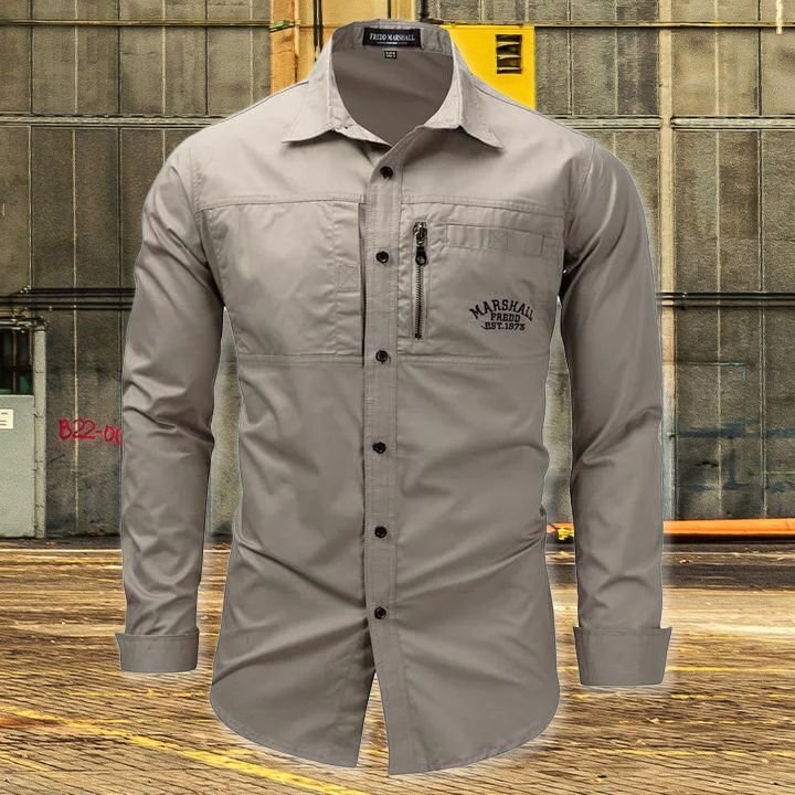 Long Sleeve Lapel Zipper Cotton Military Outdoor Casual Men Shirt