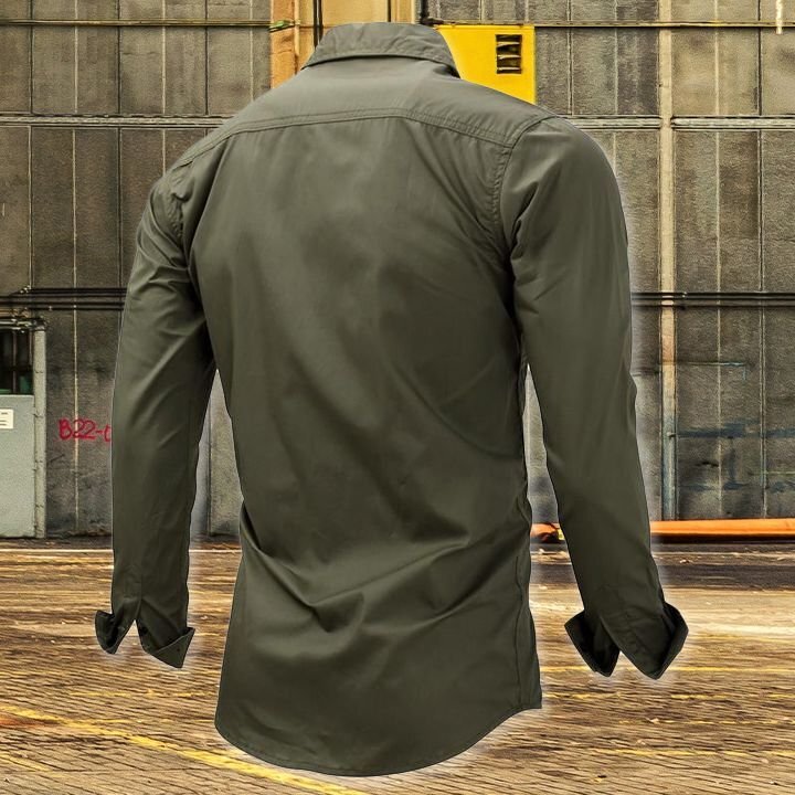 Long Sleeve Lapel Zipper Cotton Military Outdoor Casual Men Shirt