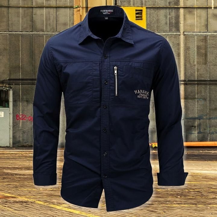 Long Sleeve Lapel Zipper Cotton Military Outdoor Casual Men Shirt
