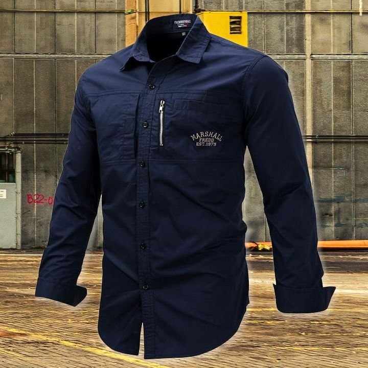 Long Sleeve Lapel Zipper Cotton Military Outdoor Casual Men Shirt