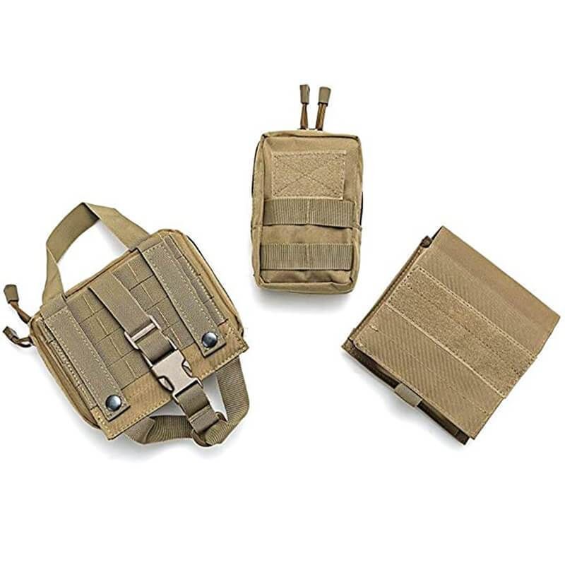 Outdoor Dog Harness Adjustable Military K9 Harness Vest with 3 Detachable Pouches