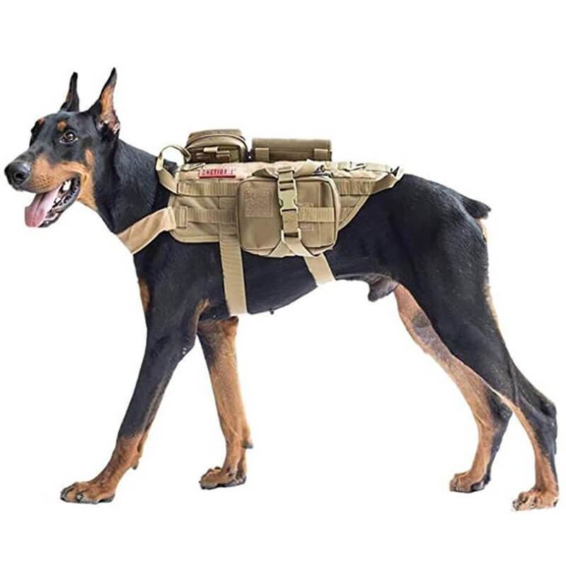 Outdoor Dog Harness Adjustable Military K9 Harness Vest with 3 Detachable Pouches