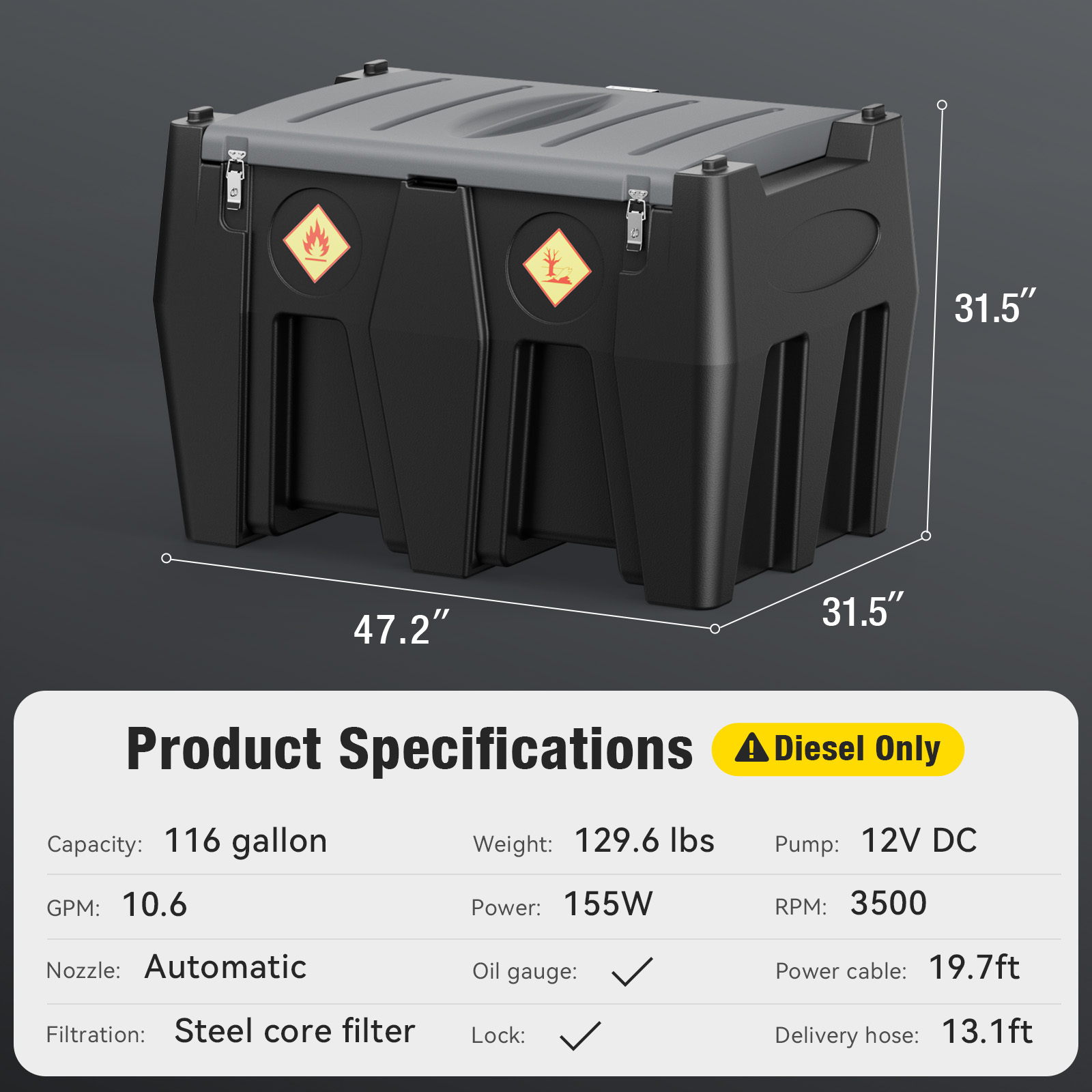 Diesel Transfer Tank 116 Gallon, Black