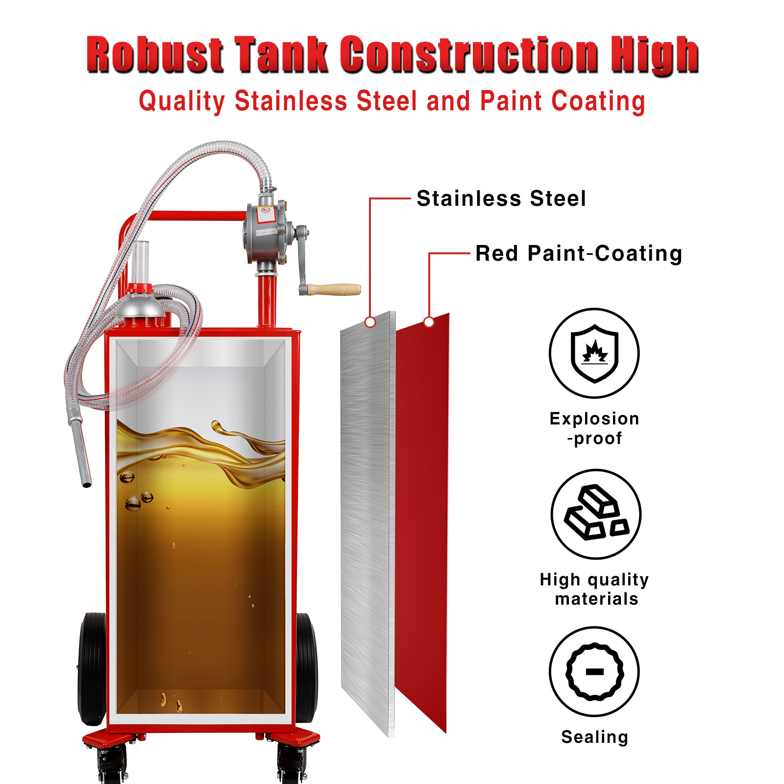 BreAro fuel storage tank made from high-quality stainless steel with a durable red paint coating. Features explosion-proof design, excellent sealing, and strong materials for long-lasting performance.