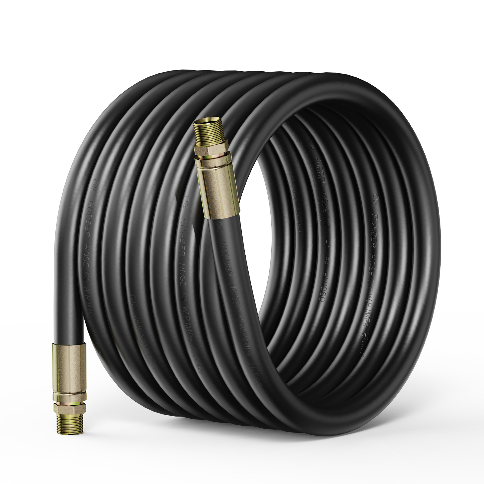 BreAro 3/4-inch 20ft fuel transfer hose made from durable NBR material with carbon steel male NPT fittings. Features corrosion resistance, flexibility, and wide fuel compatibility for efficient fueling tasks