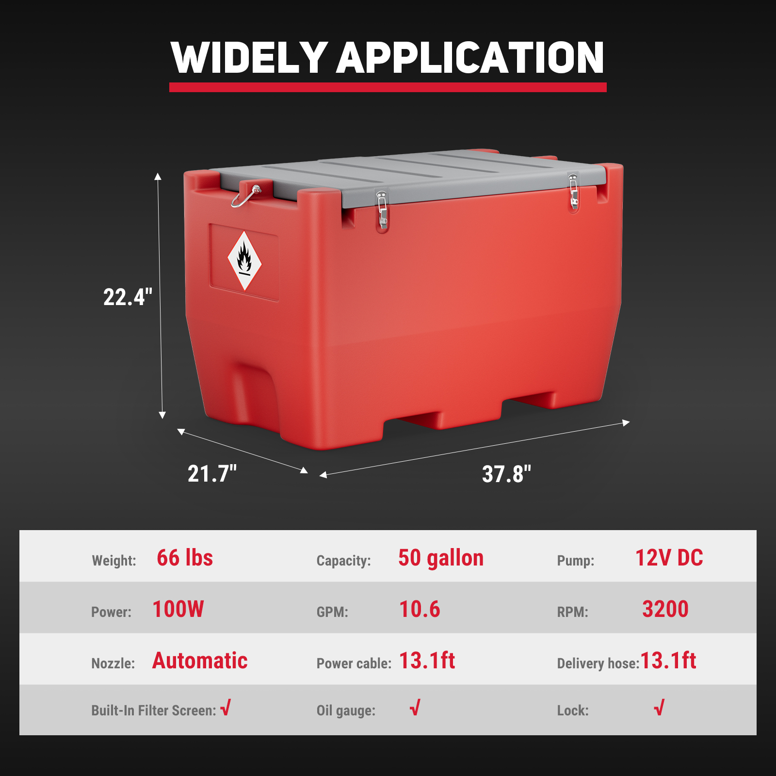 BreAro 50-Gallon Portable Fuel Tank 12V Pump, Auto Shutoff