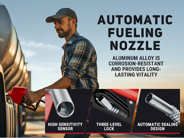 Automatic fueling nozzle made of corrosion-resistant aluminum alloy. Features include a high-sensitivity sensor, three-level locking mechanism, and automatic sealing design for efficient and reliable fueling.