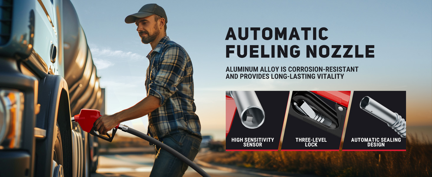 Automatic fueling nozzle made of corrosion-resistant aluminum alloy. Features include a high-sensitivity sensor, three-level locking mechanism, and automatic sealing design for efficient and reliable fueling.