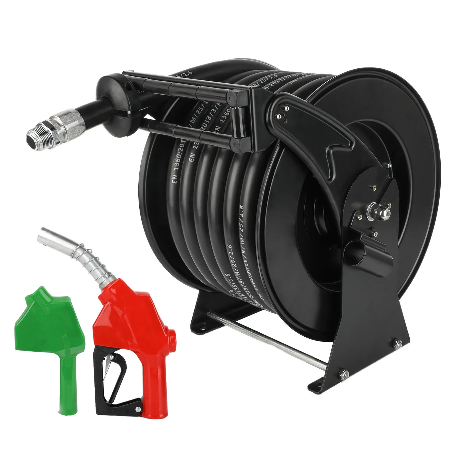 BreAro 1" x 50FT Diesel Fuel Hose Reel – Auto Shut-Off Nozzle, 300 PSI, Heavy-Duty Industrial Hose Reel