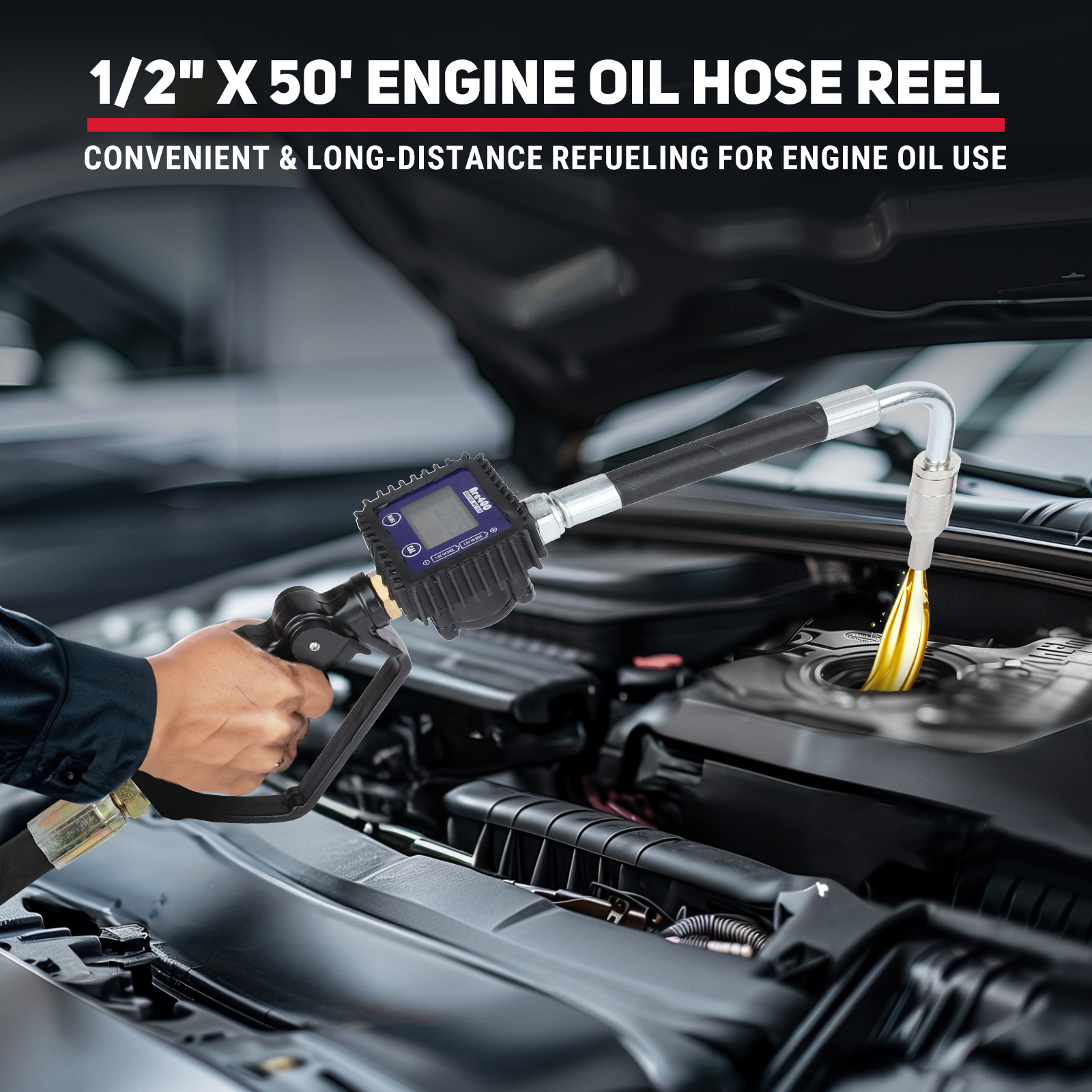 BreAro 1/2" x 50' Oil Hose featuring NPT 1/2" tight interface, ensuring secure connection with oil guns. Compliant with US standard pipe threads, offering a reliable and leak-free solution for efficient oil transfer in automotive and industrial applicatio