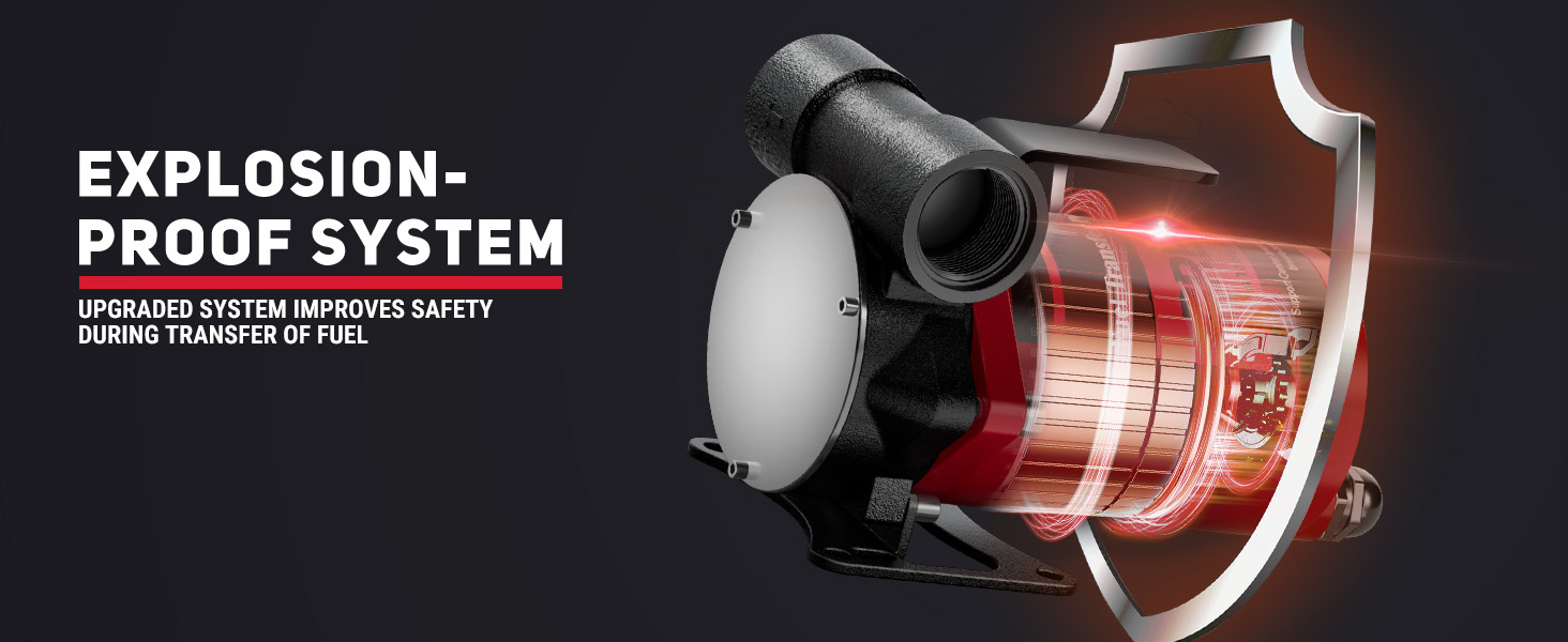 BreAro fuel transfer pump featuring an upgraded explosion-proof system to improve safety during fuel transfer, ensuring secure and reliable operation.
