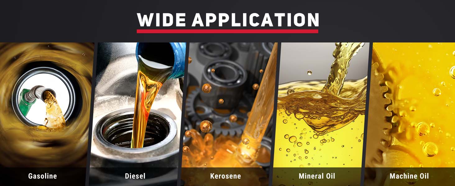 BreAro fuel transfer pump for wide application: efficiently transfers gasoline, diesel, kerosene, mineral oil, and machine oil with versatile functionality for various oils.