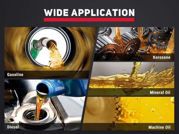 BreAro fuel transfer pump for wide application: efficiently transfers gasoline, diesel, kerosene, mineral oil, and machine oil with versatile functionality for various oils.