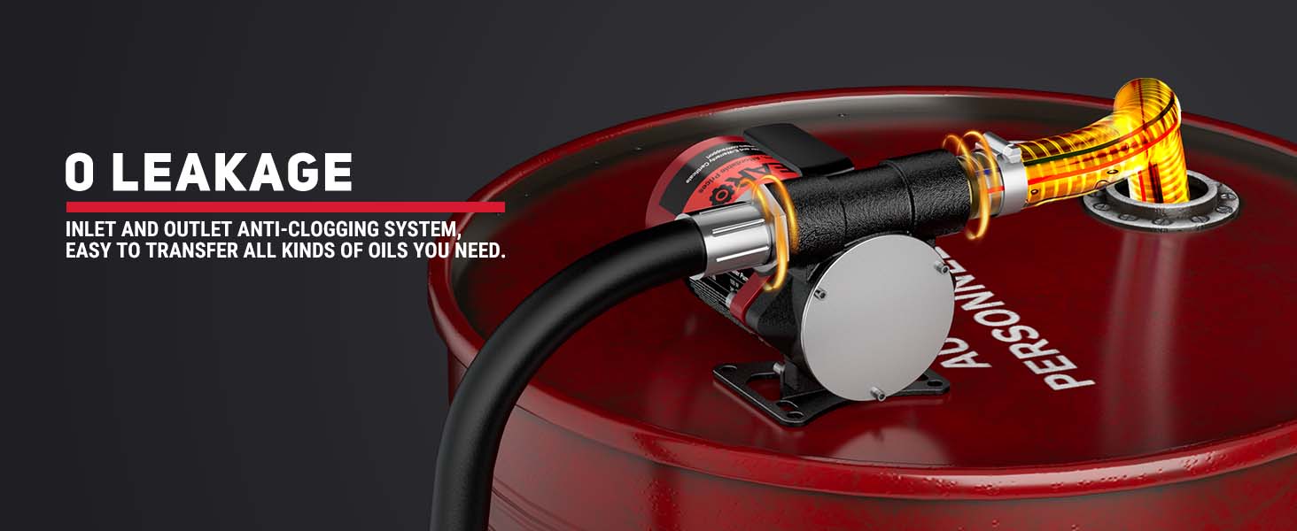 BreAro fuel transfer pump with anti-clogging inlet and outlet system, ensuring no leakage and easy transfer of various oils with secure and efficient operation.