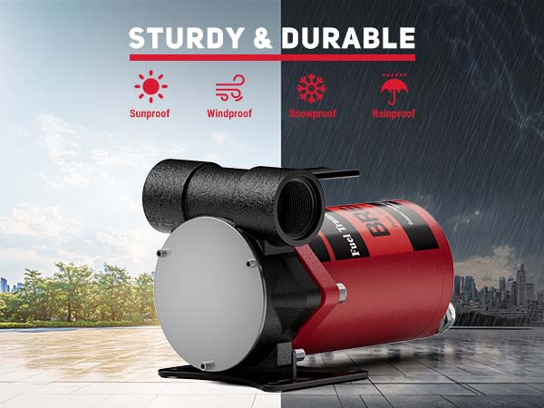 BreAro fuel transfer pump, built for durability with sunproof, windproof, snowproof, and rainproof features to withstand harsh weather conditions, ensuring extended pump life.