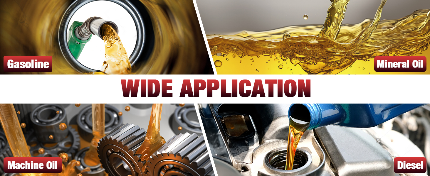 Brearo 12V DC fuel transfer pump suitable for a wide range of applications including gasoline, machine oil, mineral oil, and diesel, ensuring versatile use across various industries.