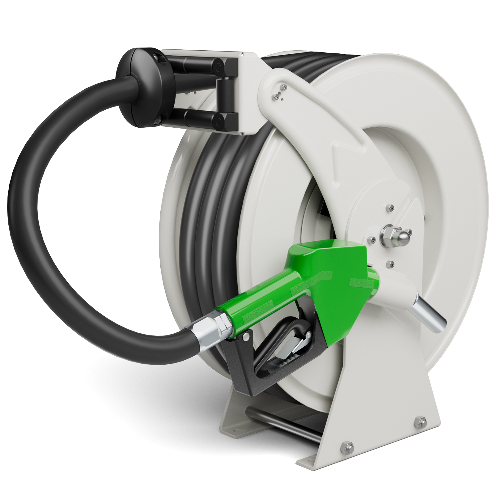 Brearo 3/4" x 33FT Retractable Fuel Hose Reel with Green Refueling Nozzle, Heavy-Duty Steel Construction