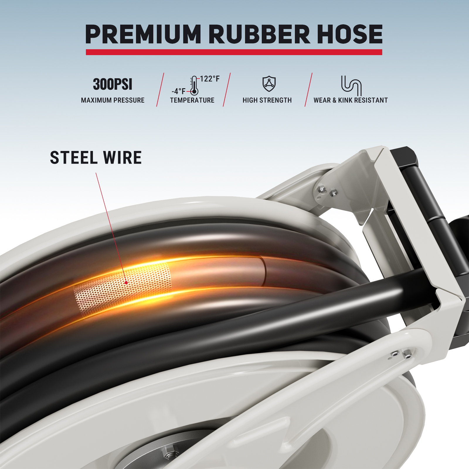 Brearo Premium Rubber Fuel Hose with Steel Wire Reinforcement, 300PSI Maximum Pressure, Temperature Range -4°F to 122°F, Wear and Kink Resistant