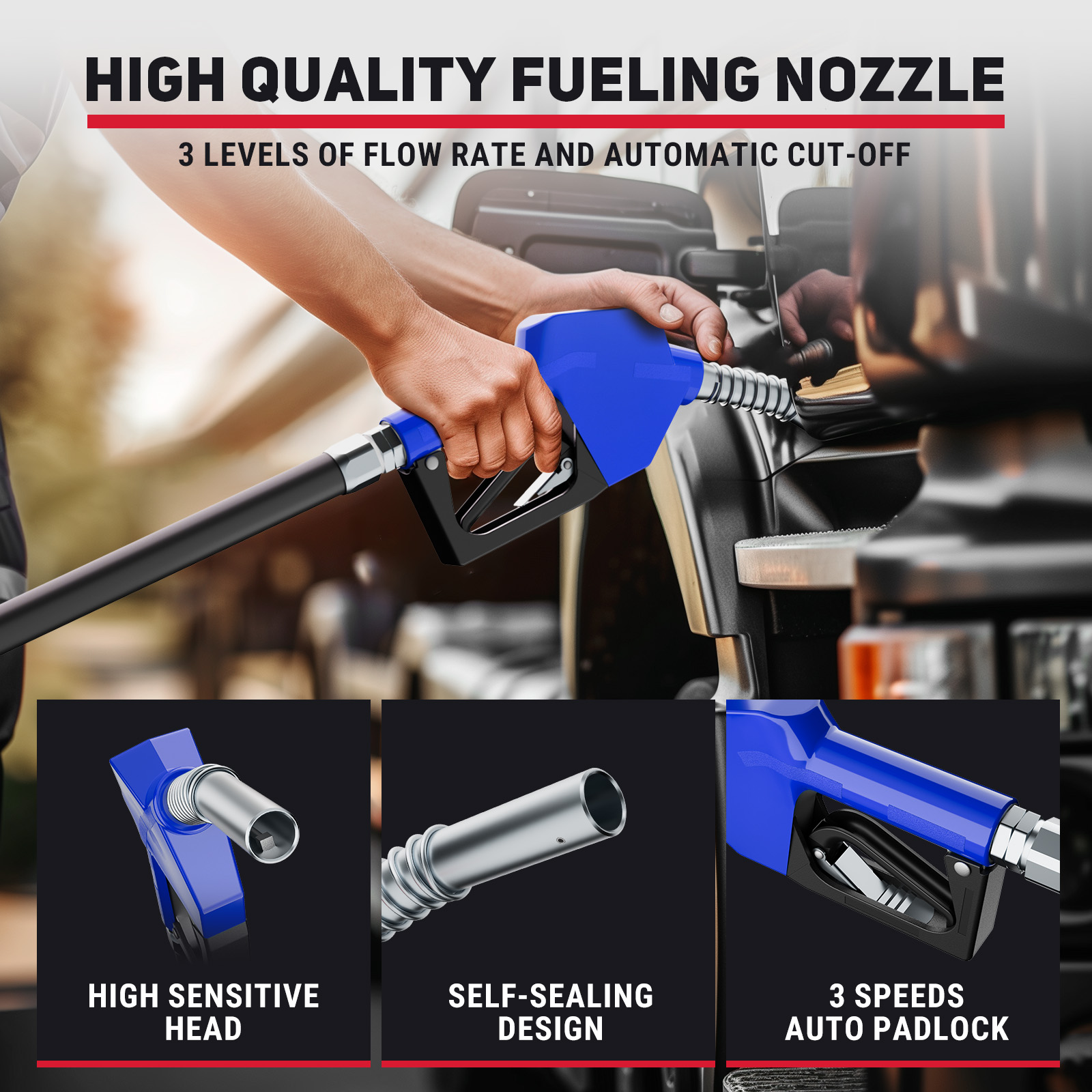 BreAro high-quality fueling nozzle with 3-speed automatic lock, high-sensitive head, and self-sealing tip design for safe diesel refueling. Built for flow control, automatic shut-off, and spill-free performance.