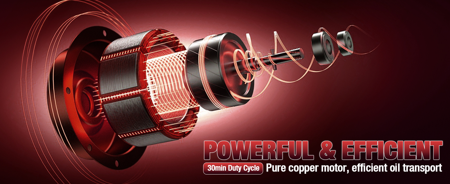 Close-up of the powerful copper motor inside the Brearo 12V DC fuel transfer pump, highlighting its efficiency, 30-minute duty cycle, and effective oil transport.