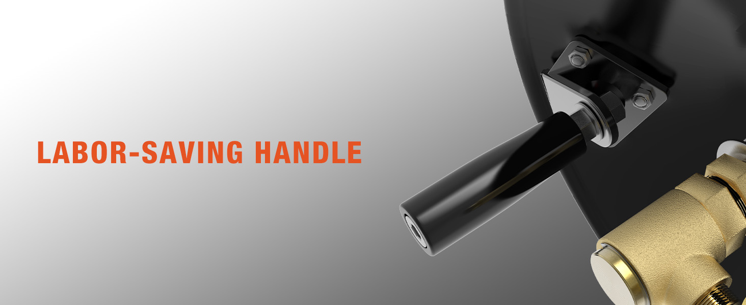 Close-up of Brearo pressure washer hose reel labor-saving hand crank, designed for smooth and effortless hose retraction, enhancing user convenience and control during operation.