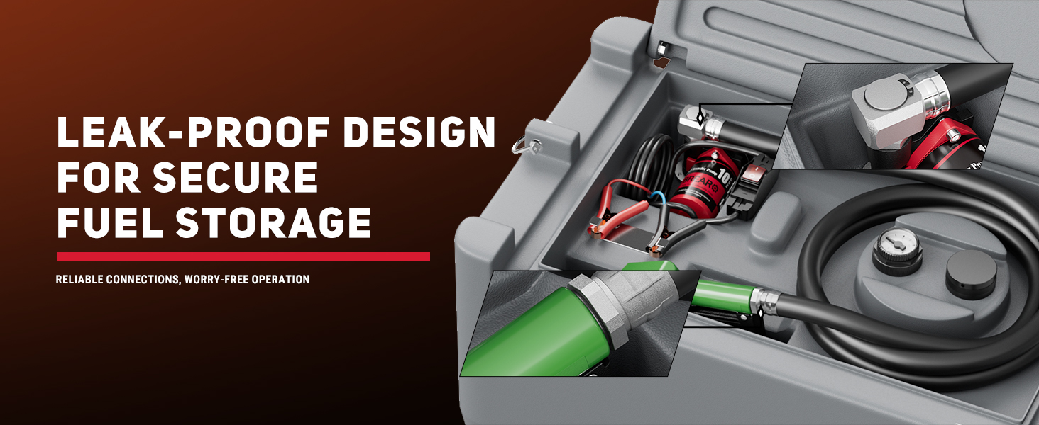 Interior of BreAro Portable Fuel Tank showcasing leak-proof design, secure connections, automatic fueling nozzle, and organized hose storage for safe and reliable fuel storage and operation.