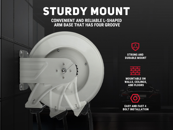 Sturdy mount with reliable L-shaped arm base featuring four grooves. Suitable for walls, ceilings, and floors with strong durability and easy 4-bolt installation for convenience.