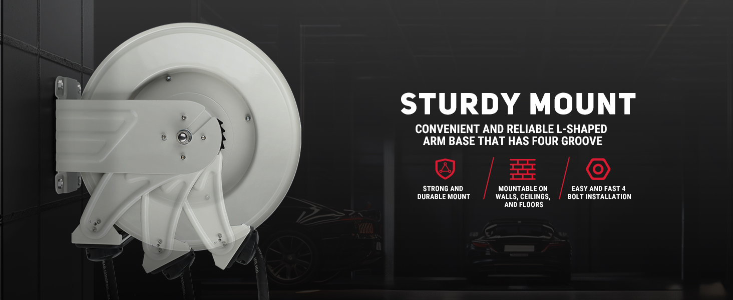 Sturdy mount with reliable L-shaped arm base featuring four grooves. Suitable for walls, ceilings, and floors with strong durability and easy 4-bolt installation for convenience.