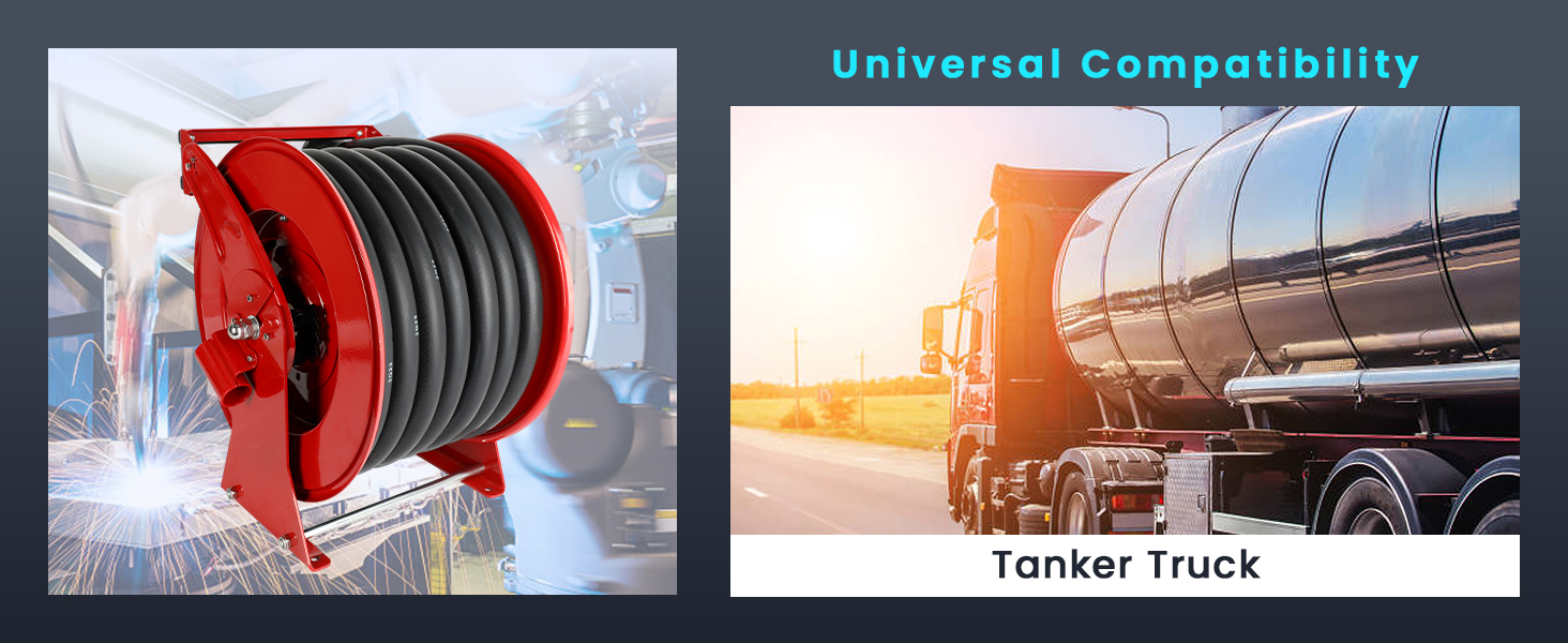 Universal compatibility fuel hose reel designed for heavy industry applications. Durable construction and efficient performance make it ideal for industrial fuel transfer and equipment refueling