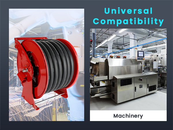 Universal compatibility fuel hose reel for machinery applications. Ideal for industrial machines, ensuring efficient fuel transfer with durable construction and high-performance hose design.