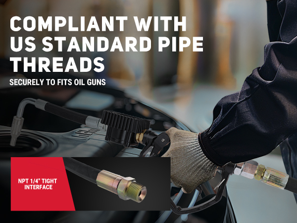 Compliant with US standard pipe threads, featuring an NPT 1/4" tight interface for secure and leak-free connections, ideal for fitting oil guns and ensuring reliable performance.