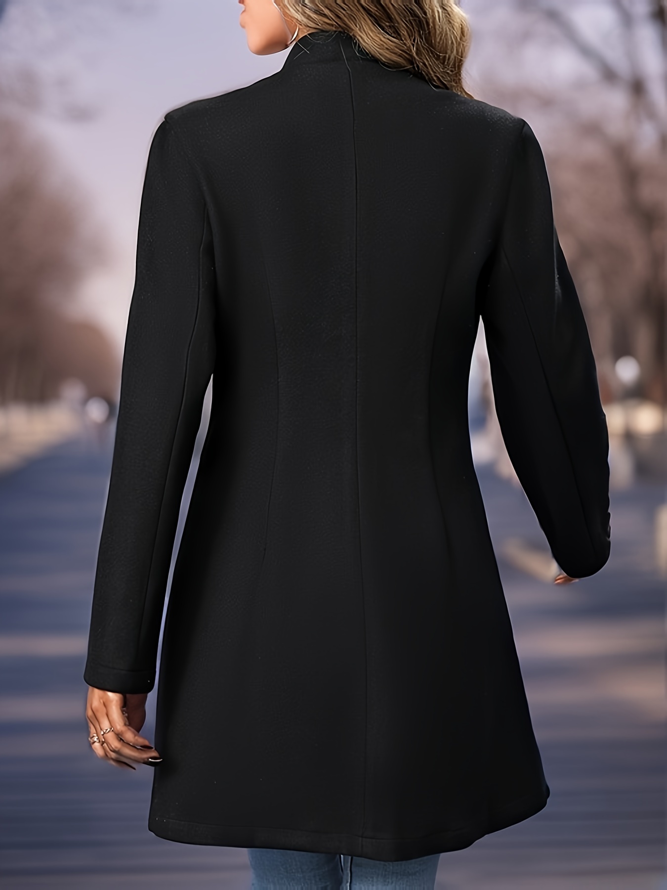 solid button front tunic overcoat elegant long sleeve winter outwear womens clothing details 25
