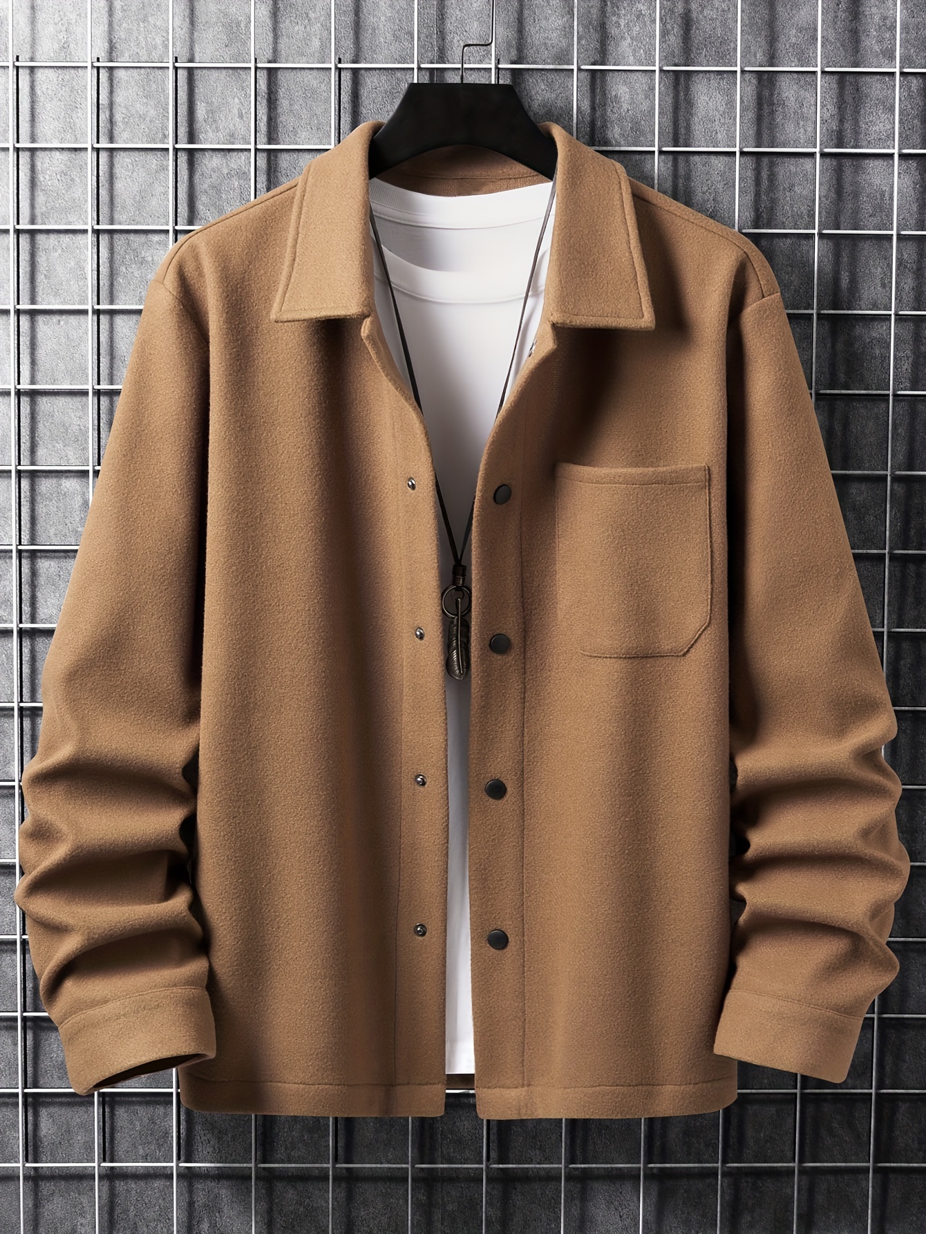 Men s Casual Button Up Chest Pocket Lapel Coat details 15