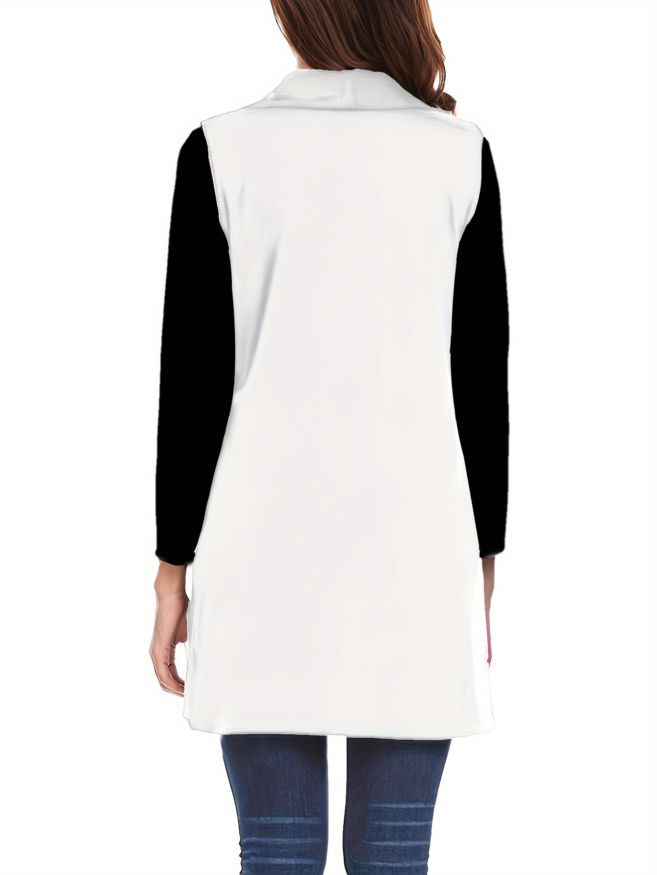 solid sleeveless vest elegant mid length open front vest with pockets womens clothing details 4