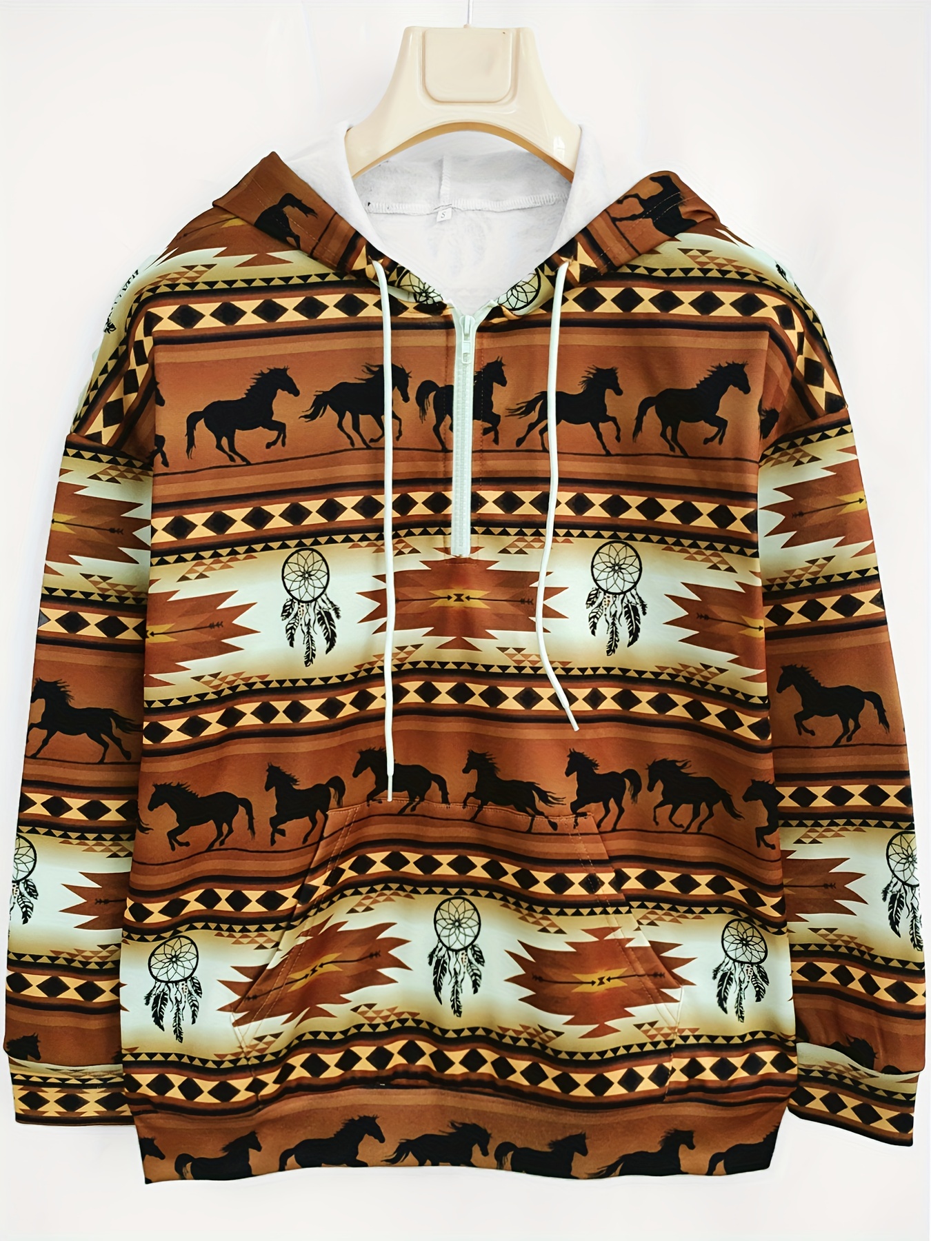 aztec print drawstring hoodies ethnic kangaroo pocket long sleeve sweatshirt womens clothing details 1