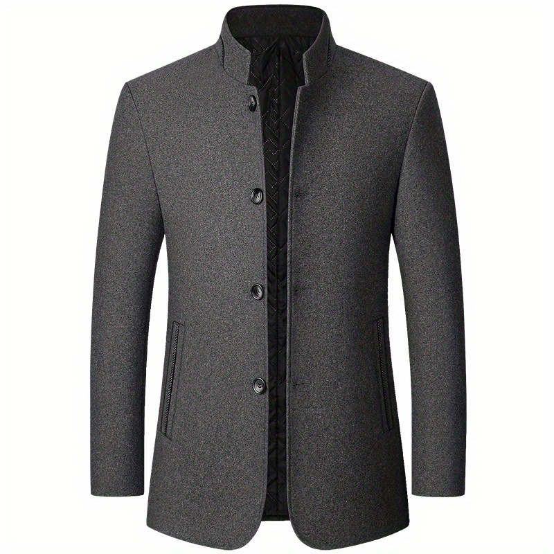 warm wool blend jacket coat mens casual stand collar one breasted jacket for fall winter fathers gift details 0