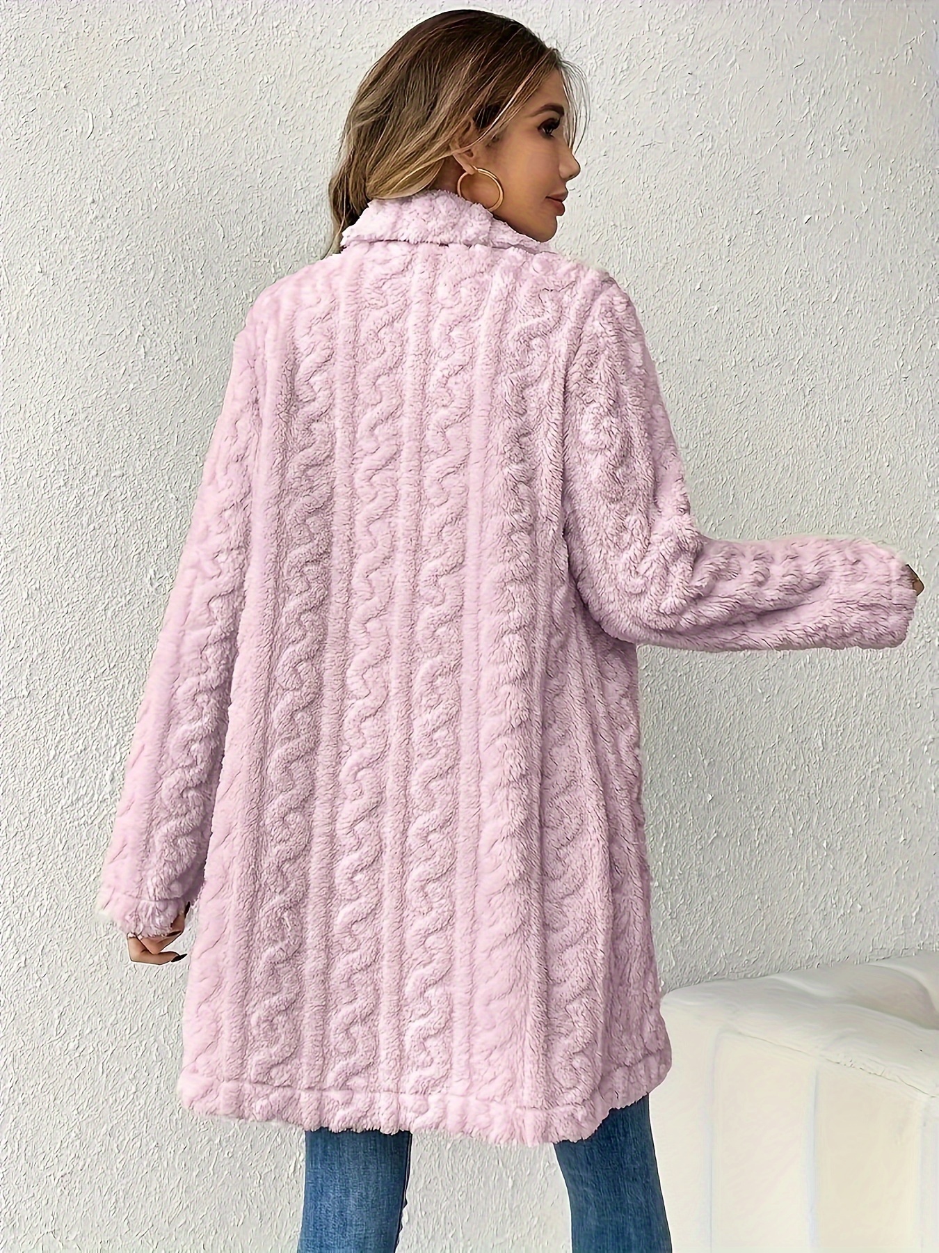 double breasted lapel teddy coat versatile long sleeve textured thermal winter outwear womens clothing details 11